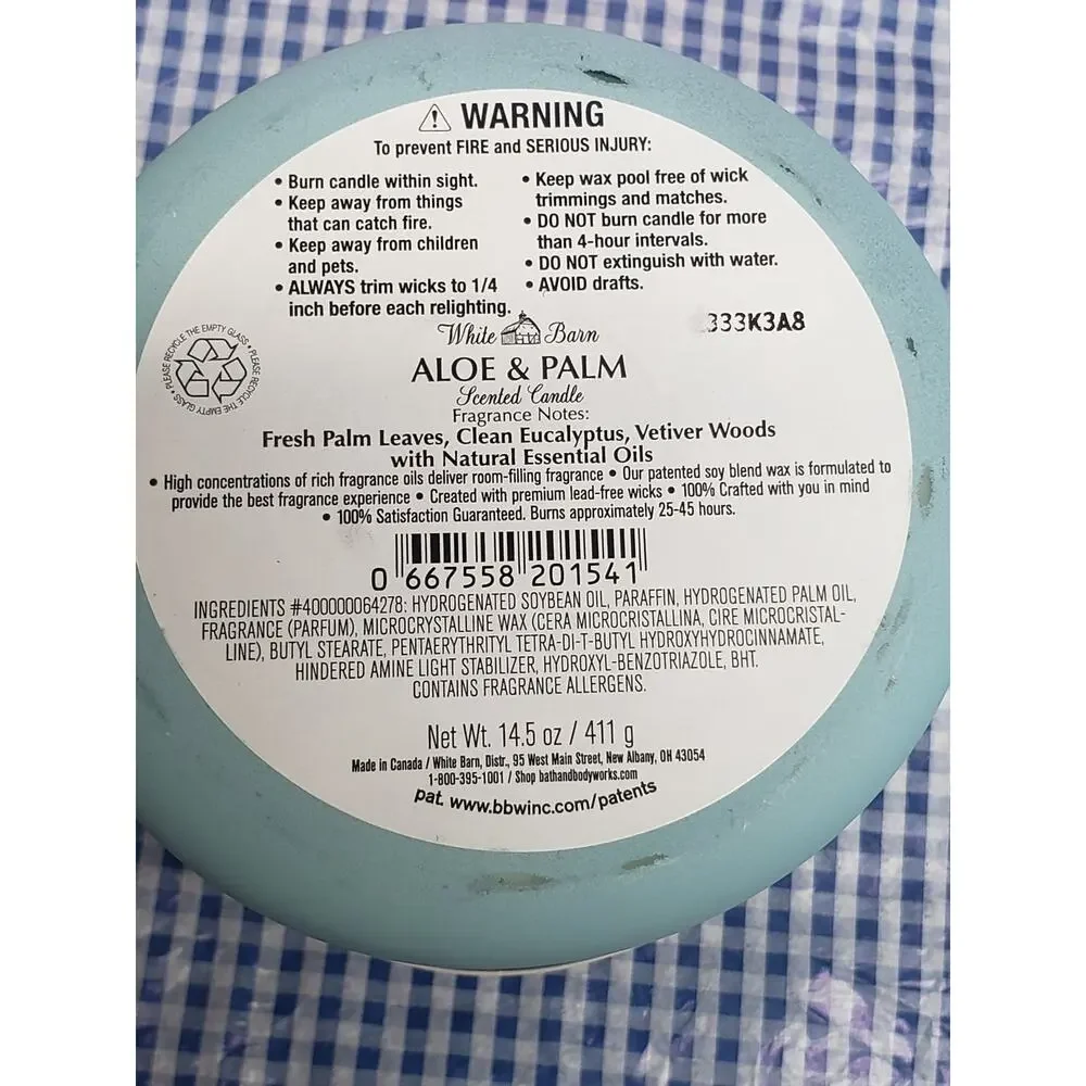 BBW Aloe and Palm Large 3 Wick Candle Home Fragrance Decor - Picture 2 of 2